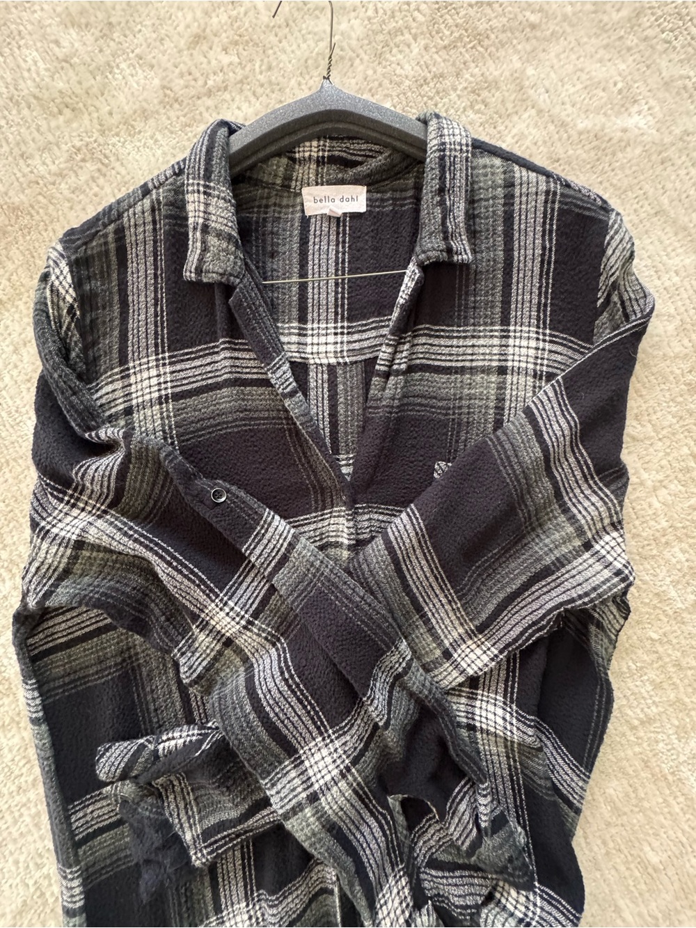Bella Dahl Plaid Shirt Dress With Roll Tab Sleeves Button Down Size L - Picture 5 of 10